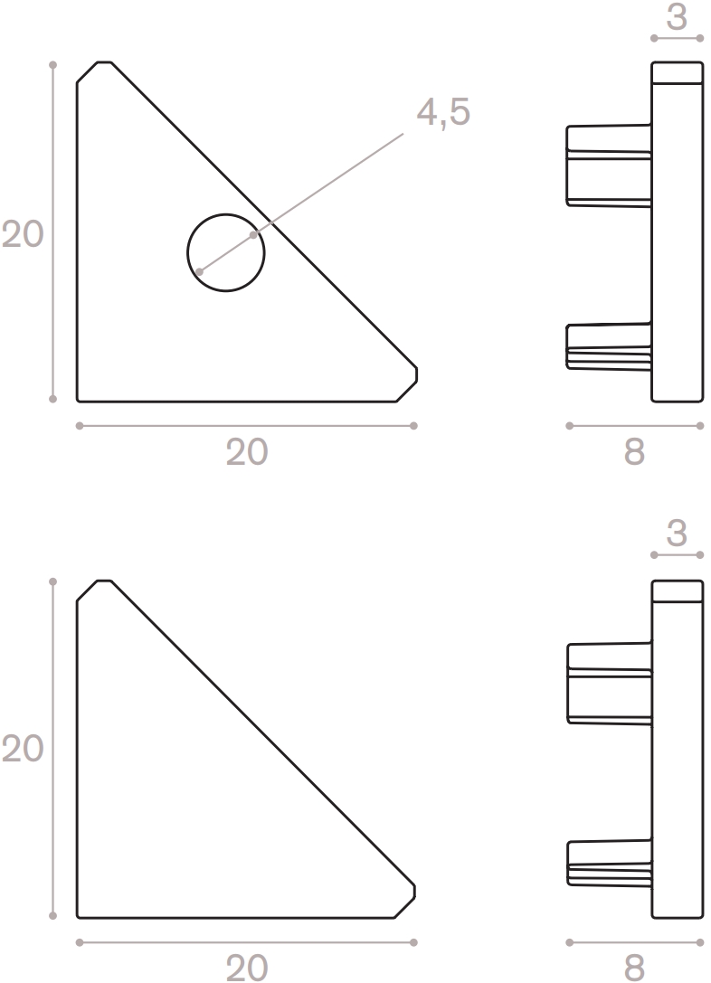 End cap kit for Corner 20 flat